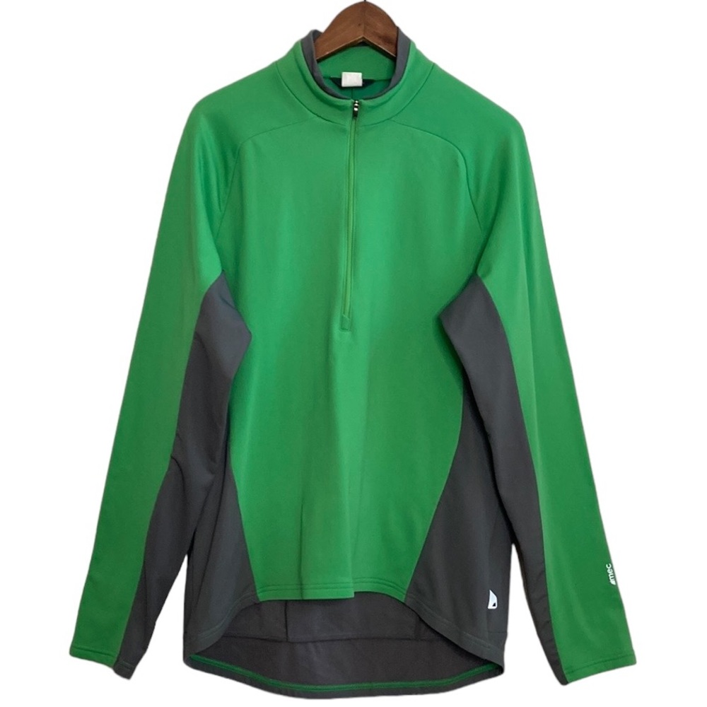 MEC Cycling Shirt Mens XL Green Gray Long Sleeve Half Zip Micro Fleece